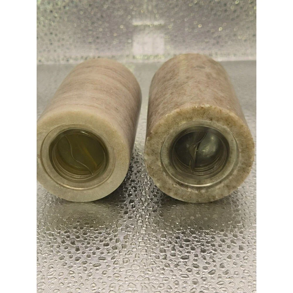 Vintage Natural Stone / Marble Cylinder Salt & Pepper Shakers Set